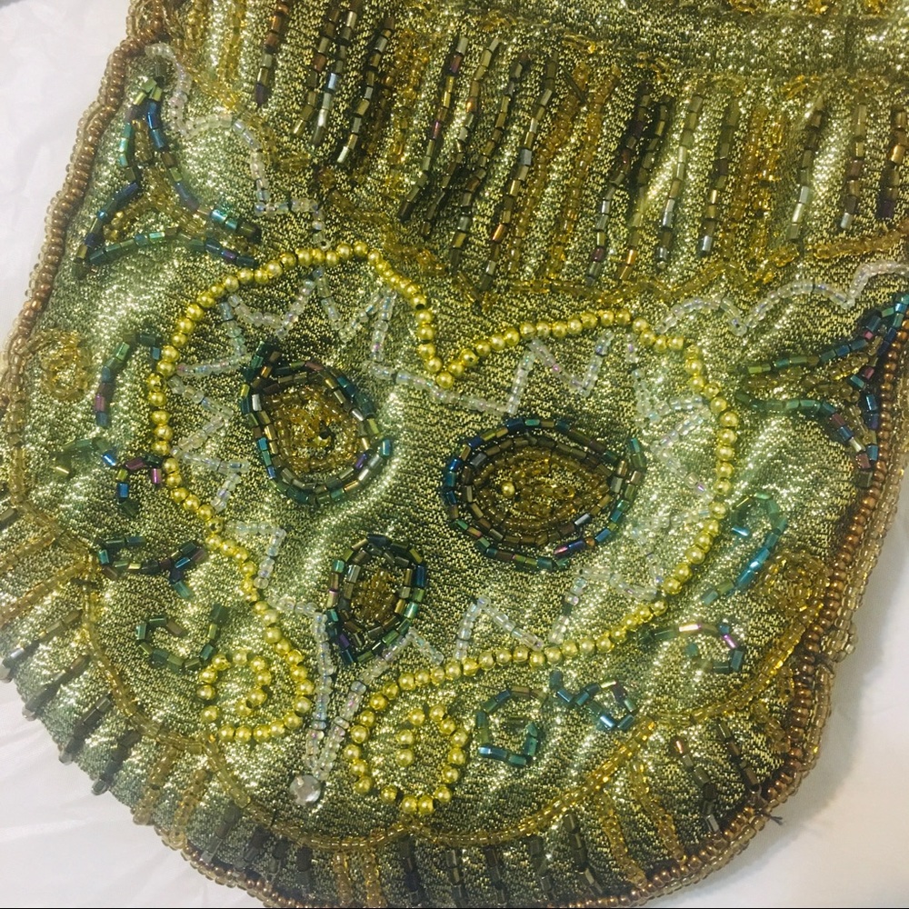 Gold Beaded 1920s Flapper Drawstring Shoulder Bag - image 3